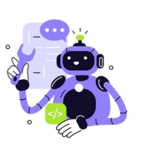 Illustration of an AI robot reviewing a page of content and code